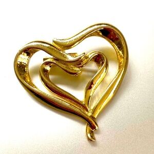 Elegant Vintage contemporary open double Gold Heart Brooch